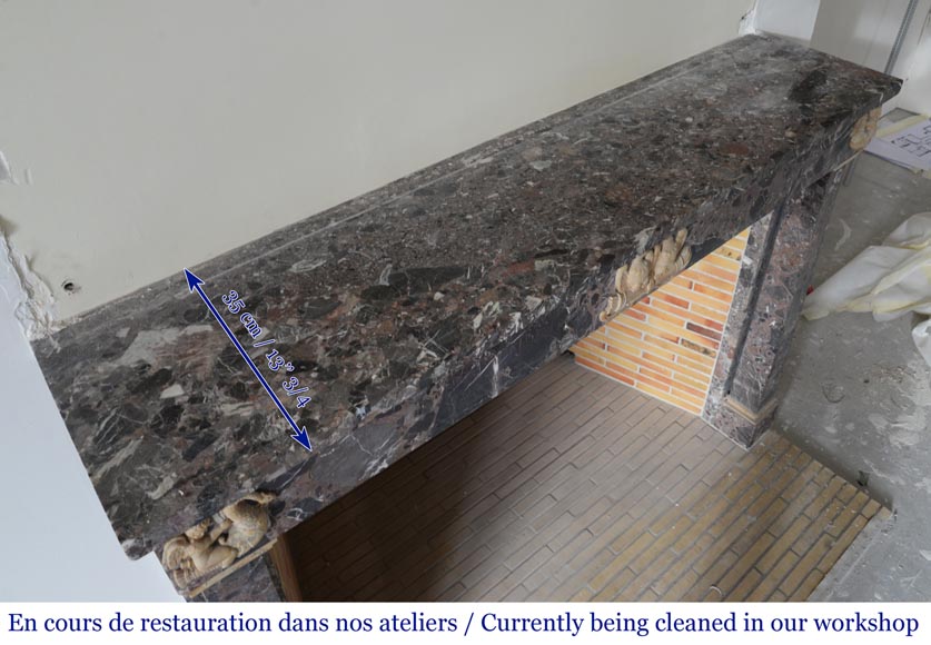 Antique Empire style mantel in Breche de Waulsort and alabaster decors Antique Empire style mantel in Breche de Waulsort and alabaster decors-8