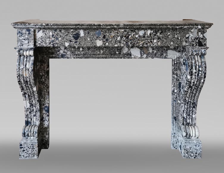 Antique Restoration mantel in grey Breccia de Médous, second half of the 19th century Antique Restoration mantel in grey Breccia de Médous, second half of the 19th century-0