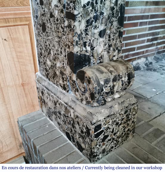 Antique Restoration mantel in grey Breccia de Médous, second half of the 19th century Antique Restoration mantel in grey Breccia de Médous, second half of the 19th century-4