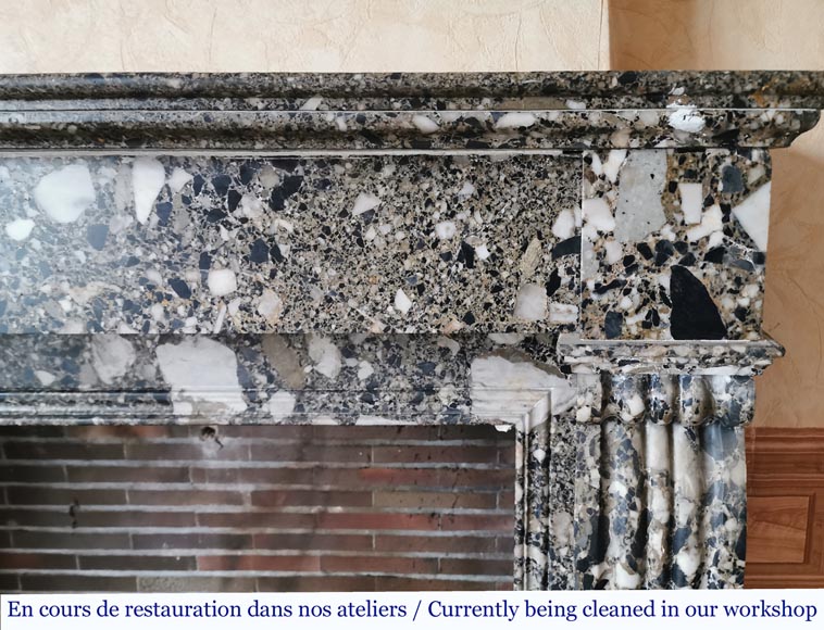 Antique Restoration mantel in grey Breccia de Médous, second half of the 19th century Antique Restoration mantel in grey Breccia de Médous, second half of the 19th century-6