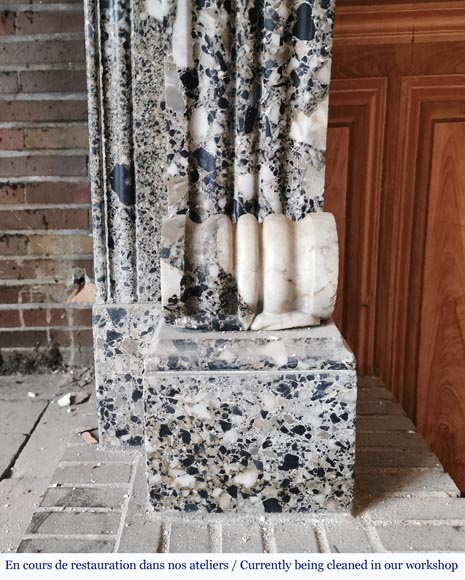 Antique Restoration mantel in grey Breccia de Médous, second half of the 19th century Antique Restoration mantel in grey Breccia de Médous, second half of the 19th century-7