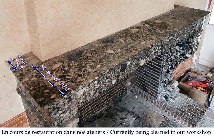 Antique Restoration mantel in grey Breccia de Médous, second half of the 19th century Antique Restoration mantel in grey Breccia de Médous, second half of the 19th century-8