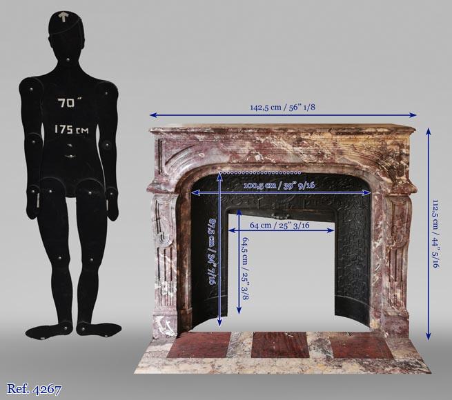 Important antique Regence style mantel in Fleur de pêcher marble Important antique Regence style mantel in Fleur de pêcher marble-11