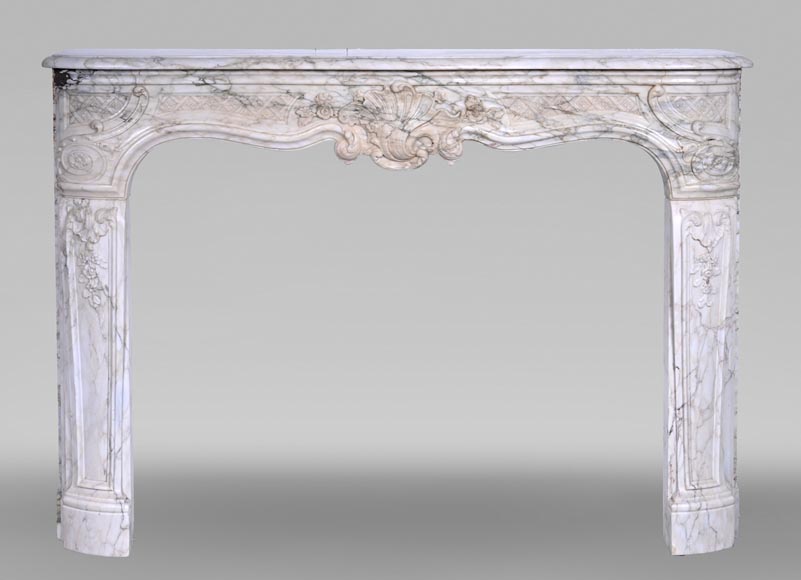 Louis XV period fireplace in Calacatta marble with finely carved entablature, 18th century Louis XV period fireplace in Calacatta marble with finely carved entablature, 18th century-0