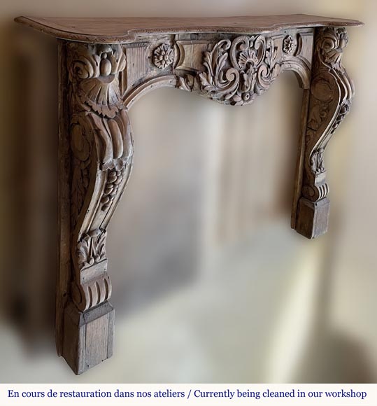 Antique Louis XV period mantel in wood, richly sculpted Antique Louis XV period mantel in wood, richly sculpted-3