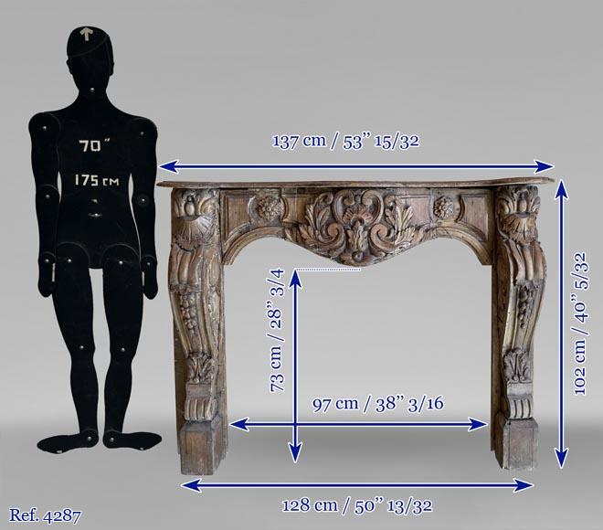 Antique Louis XV period mantel in wood, richly sculpted Antique Louis XV period mantel in wood, richly sculpted-9