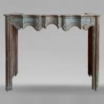 Louis XV period mantel in chestnut wood with antique blue polychromy, 18th century