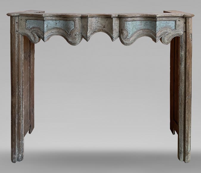 Louis XV period mantel in chestnut wood with antique blue polychromy, 18th century Louis XV period mantel in chestnut wood with antique blue polychromy, 18th century-0