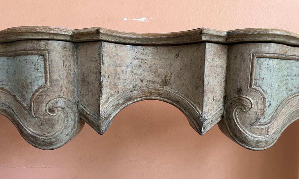Louis XV period mantel in chestnut wood with antique blue polychromy, 18th century Louis XV period mantel in chestnut wood with antique blue polychromy, 18th century-1