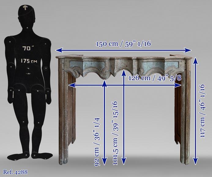 Louis XV period mantel in chestnut wood with antique blue polychromy, 18th century Louis XV period mantel in chestnut wood with antique blue polychromy, 18th century-8