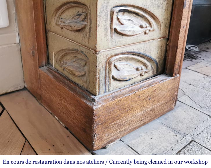 Gentil & Bourdet (attributed to), Antique Art Nouveau oak and stoneware mantel Gentil & Bourdet (attributed to), Antique Art Nouveau oak and stoneware mantel-6