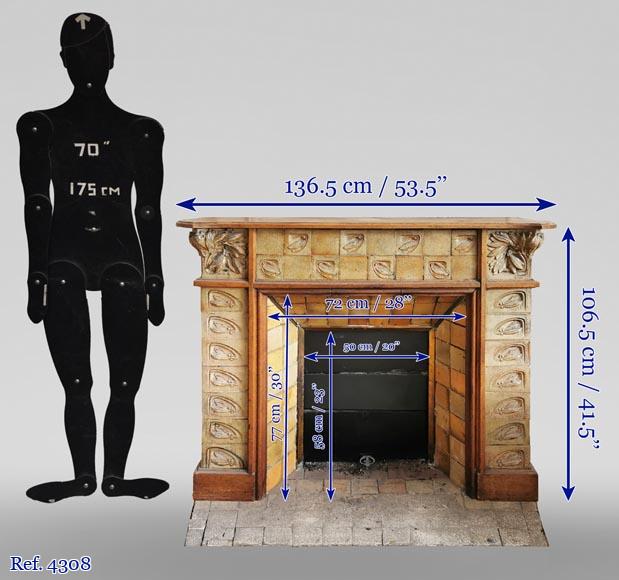 Gentil & Bourdet (attributed to), Antique Art Nouveau oak and stoneware mantel Gentil & Bourdet (attributed to), Antique Art Nouveau oak and stoneware mantel-12