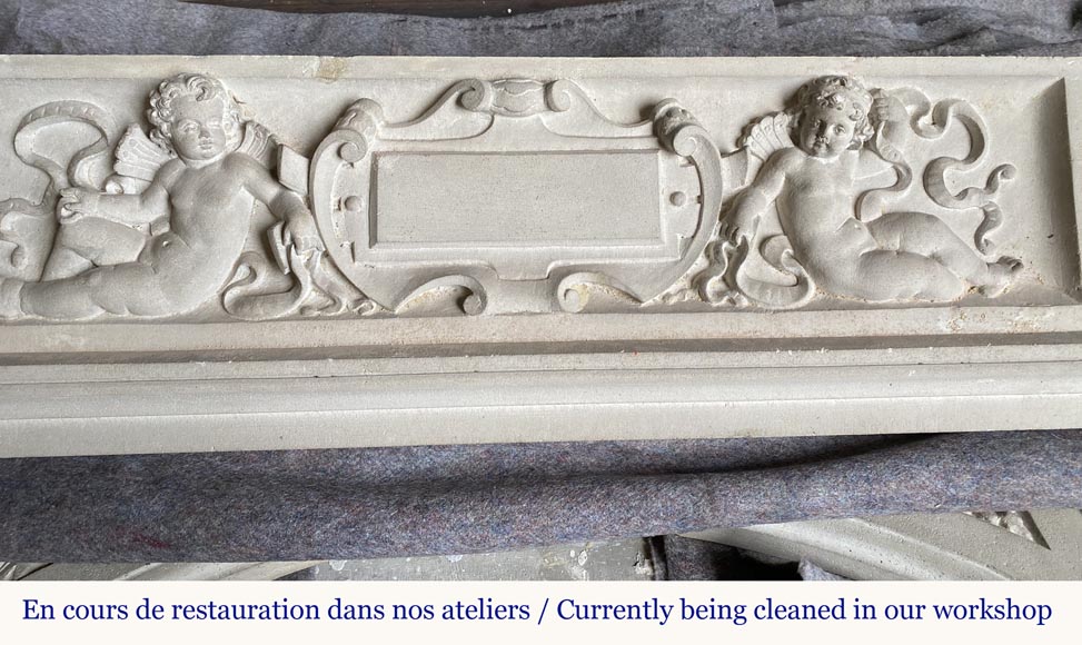 Neo-Renaissance fireplace in stone, 19th century Neo-Renaissance fireplace in stone, 19th century-1