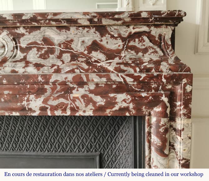 Bollection fireplace with acroterion in Red from the North marble Bollection fireplace with acroterion in Red from the North marble-6