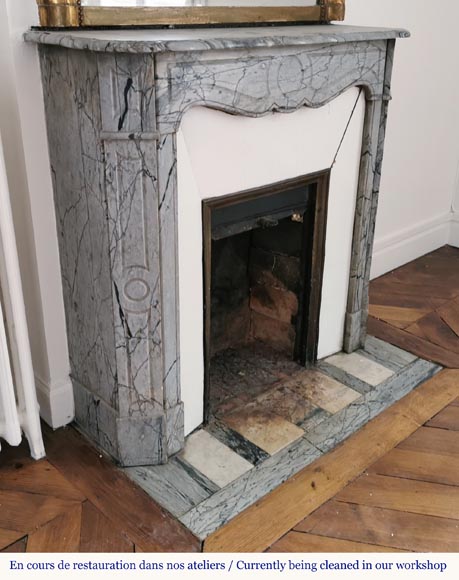 Small Pompadour fireplace in Bleu Fleury marble Small Pompadour fireplace in Bleu Fleury marble-2