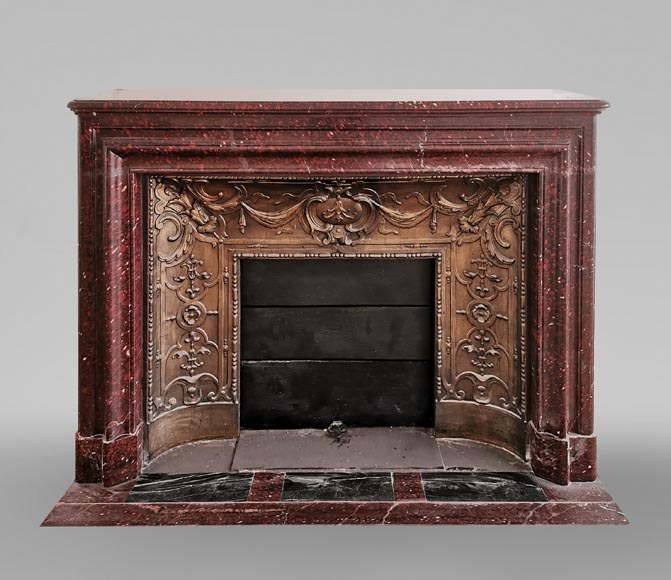 Big antique Louis XIV style fireplace in Red griotte marble Big antique Louis XIV style fireplace in Red griotte marble-0