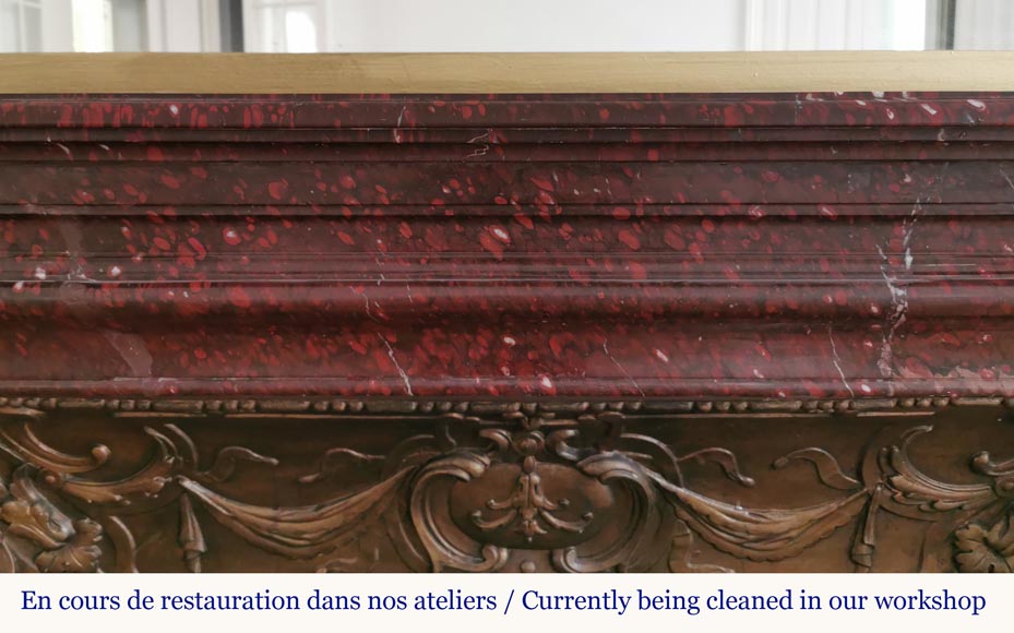 Big antique Louis XIV style fireplace in Red griotte marble Big antique Louis XIV style fireplace in Red griotte marble-1