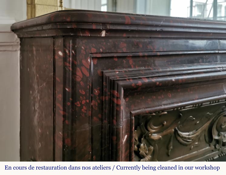 Big antique Louis XIV style fireplace in Red griotte marble Big antique Louis XIV style fireplace in Red griotte marble-3