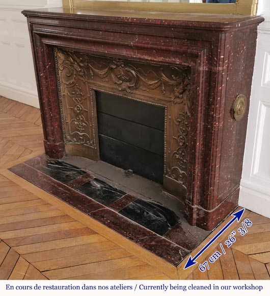 Big antique Louis XIV style fireplace in Red griotte marble Big antique Louis XIV style fireplace in Red griotte marble-5