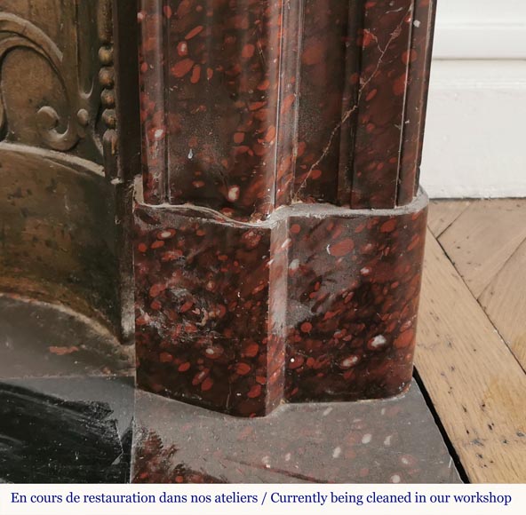 Big antique Louis XIV style fireplace in Red griotte marble Big antique Louis XIV style fireplace in Red griotte marble-7