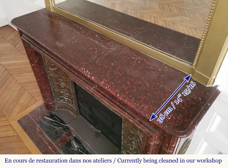 Big antique Louis XIV style fireplace in Red griotte marble Big antique Louis XIV style fireplace in Red griotte marble-8