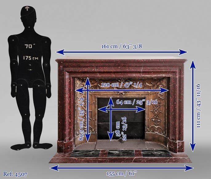 Big antique Louis XIV style fireplace in Red griotte marble Big antique Louis XIV style fireplace in Red griotte marble-10