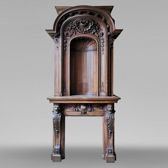 Napoleon III walnut fireplace surmounted by an important alcove Napoleon III walnut fireplace surmounted by an important alcove-0