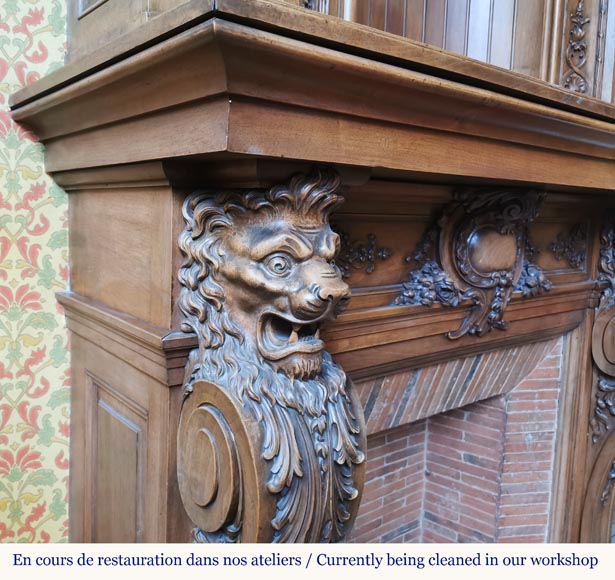 Napoleon III walnut fireplace surmounted by an important alcove Napoleon III walnut fireplace surmounted by an important alcove-8