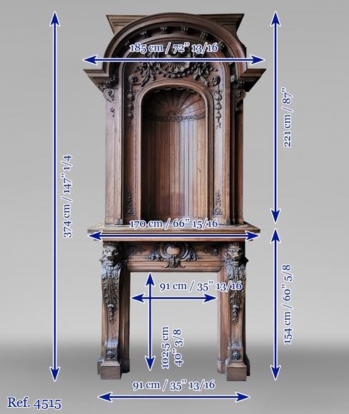Napoleon III walnut fireplace surmounted by an important alcove Napoleon III walnut fireplace surmounted by an important alcove-13
