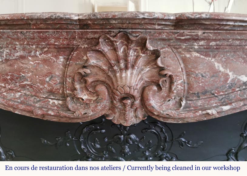 Beautiful Louis XV style fireplace in Red of the North marble Beautiful Louis XV style fireplace in Red of the North marble-1