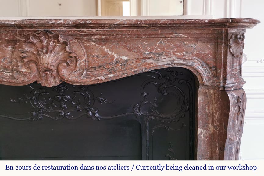 Beautiful Louis XV style fireplace in Red of the North marble Beautiful Louis XV style fireplace in Red of the North marble-7