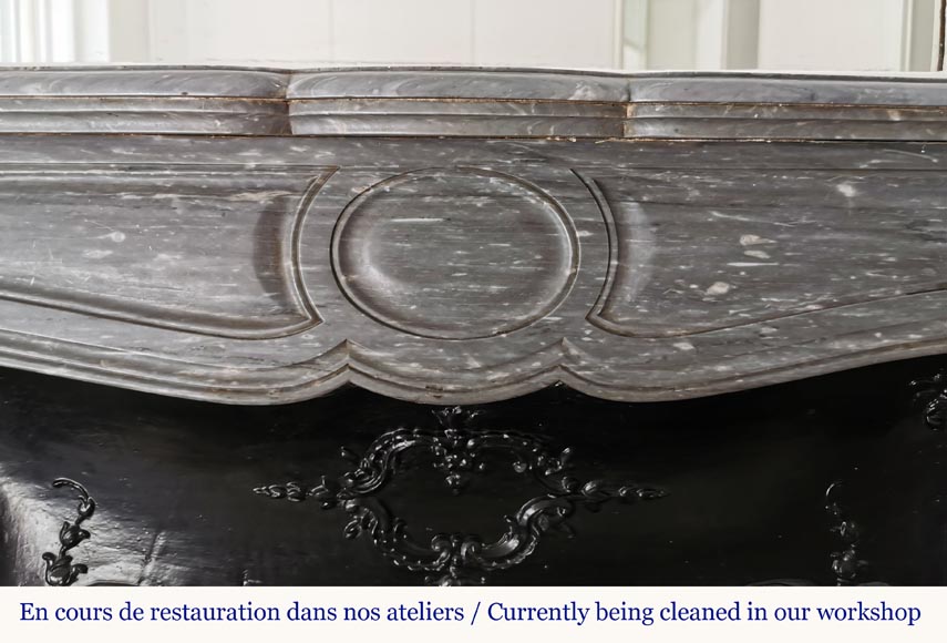 Beautiful Pompadour fireplace in Blue Turquin marble Beautiful Pompadour fireplace in Blue Turquin marble-1