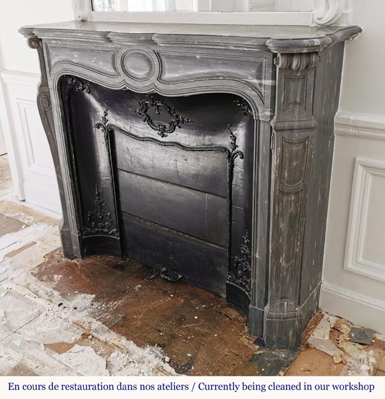 Beautiful Pompadour fireplace in Blue Turquin marble Beautiful Pompadour fireplace in Blue Turquin marble-5