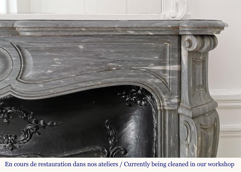 Beautiful Pompadour fireplace in Blue Turquin marble Beautiful Pompadour fireplace in Blue Turquin marble-6