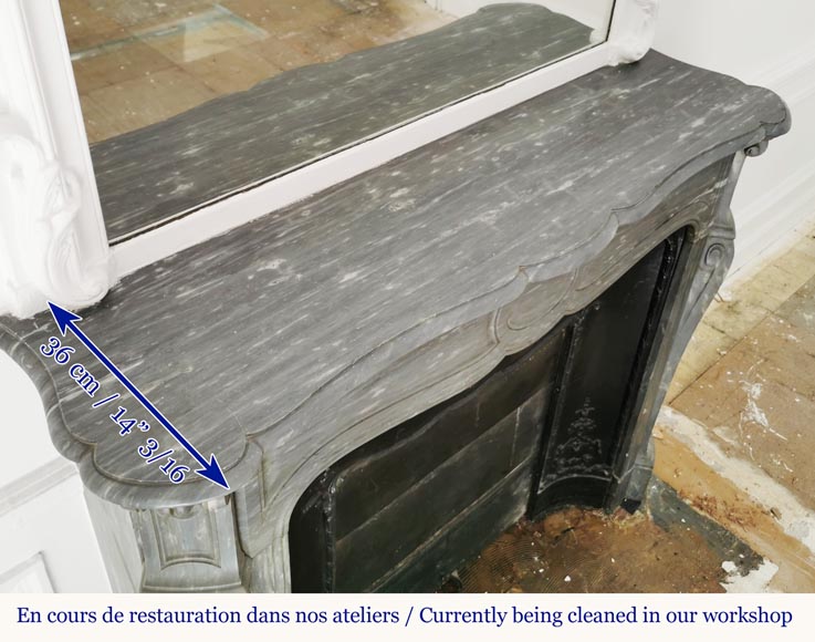 Beautiful Pompadour fireplace in Blue Turquin marble Beautiful Pompadour fireplace in Blue Turquin marble-8