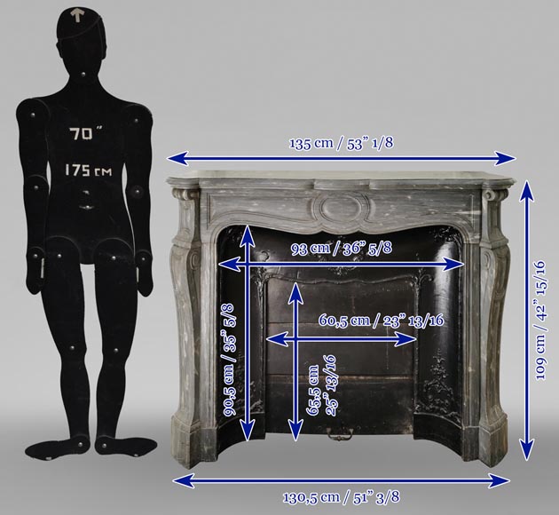 Beautiful Pompadour fireplace in Blue Turquin marble Beautiful Pompadour fireplace in Blue Turquin marble-9