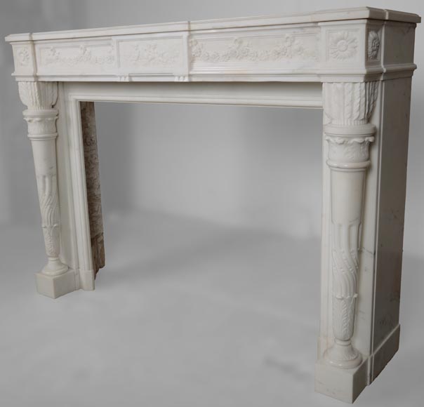 Louis XVI style statuary Carrara marble mantel with detached quiver shaped columns Louis XVI style statuary Carrara marble mantel with detached quiver shaped columns-10