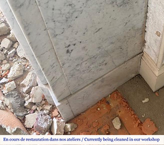 Louis XIV style fireplace in Carrara marble  Louis XIV style fireplace in Carrara marble -4