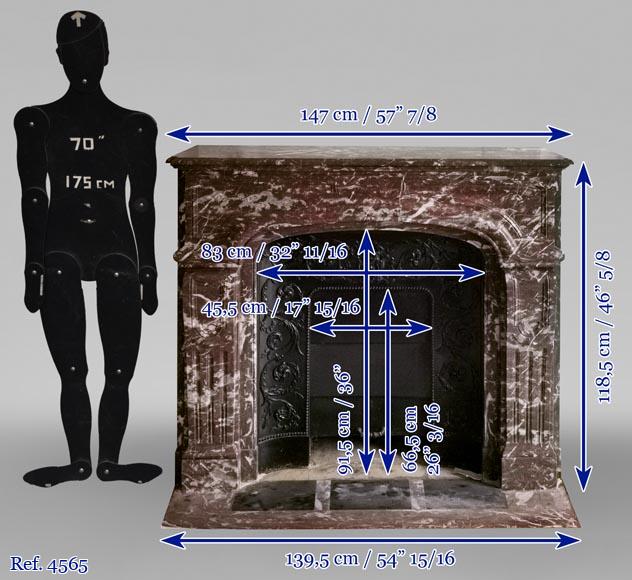 Regence style fireplace in Red of the North marble Regence style fireplace in Red of the North marble-11