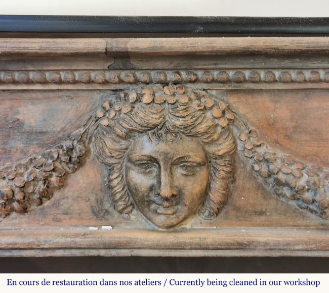 Rare terra cotta Louis XVI style mantel with twisted columns, early 19th century Rare terra cotta Louis XVI style mantel with twisted columns, early 19th century-2