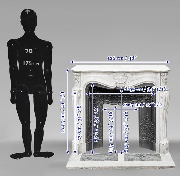 Louis XV style fireplace with three shells, in Carrara marble Louis XV style fireplace with three shells, in Carrara marble-11