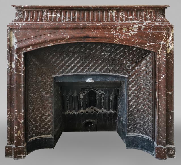 Louis XIV style mantel with an acroterion in Red of the North marble Louis XIV style mantel with an acroterion in Red of the North marble-0