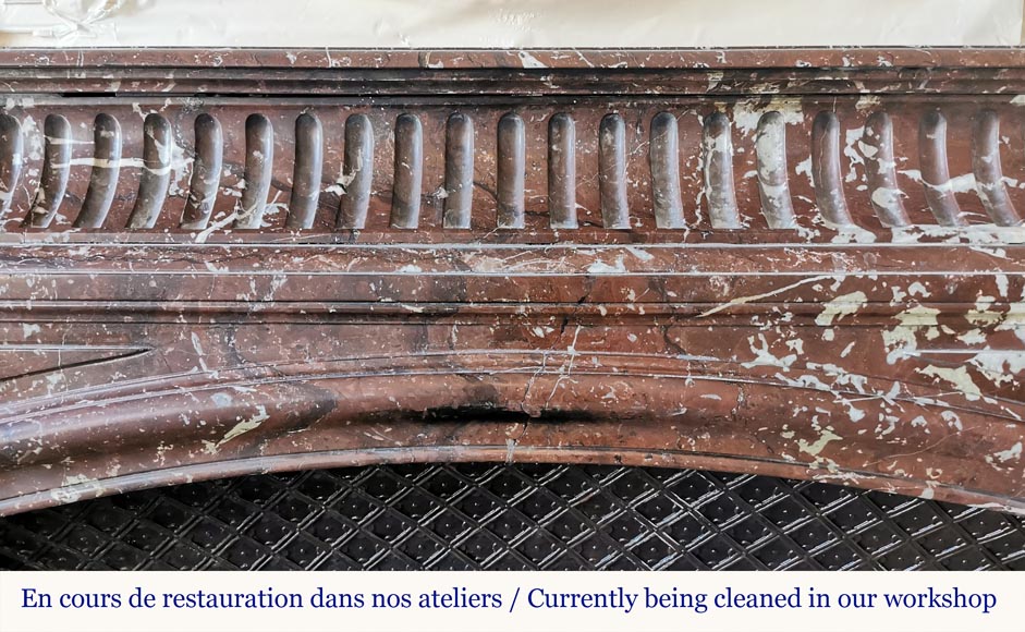Louis XIV style mantel with an acroterion in Red of the North marble Louis XIV style mantel with an acroterion in Red of the North marble-1