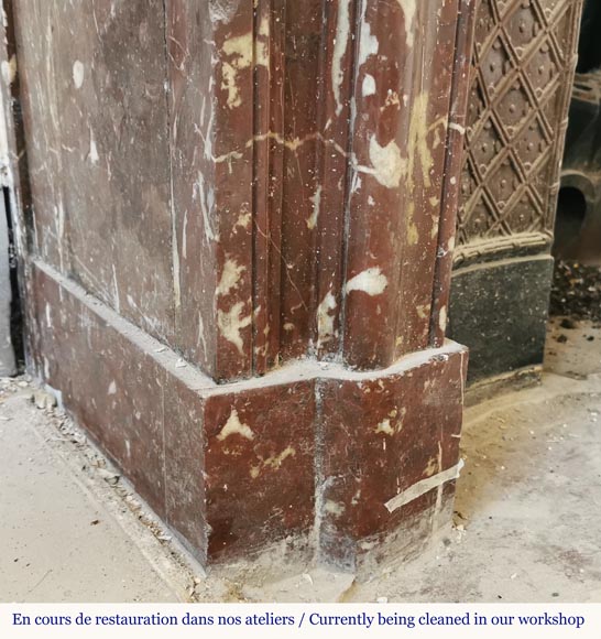 Louis XIV style mantel with an acroterion in Red of the North marble Louis XIV style mantel with an acroterion in Red of the North marble-4