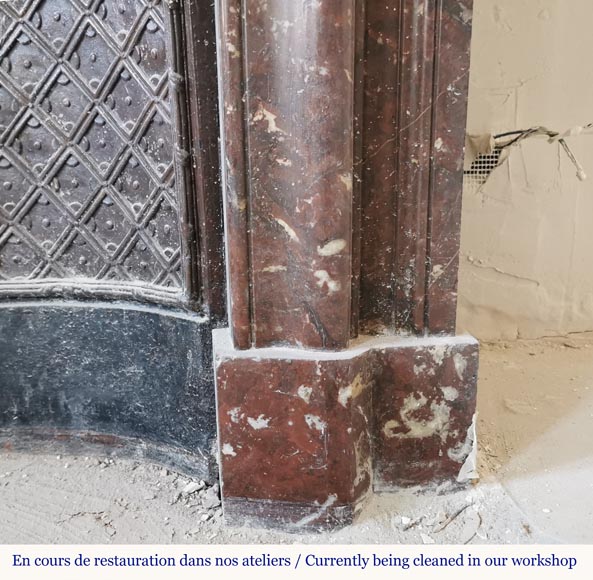 Louis XIV style mantel with an acroterion in Red of the North marble Louis XIV style mantel with an acroterion in Red of the North marble-7