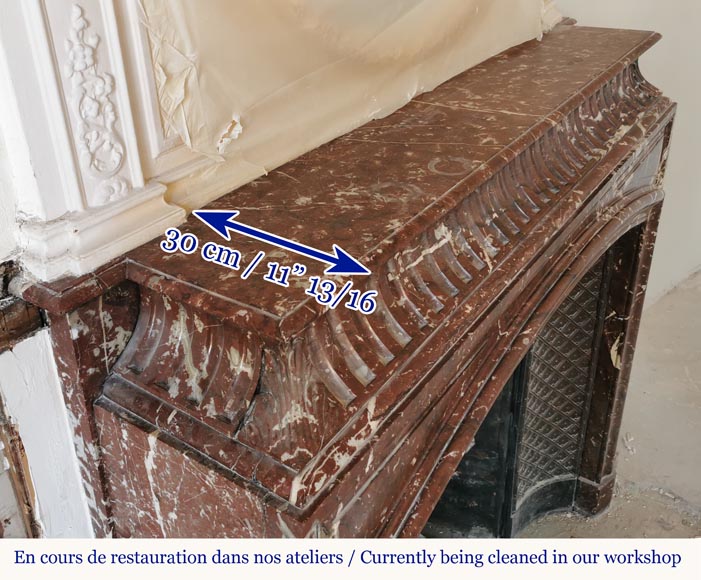 Louis XIV style mantel with an acroterion in Red of the North marble Louis XIV style mantel with an acroterion in Red of the North marble-8