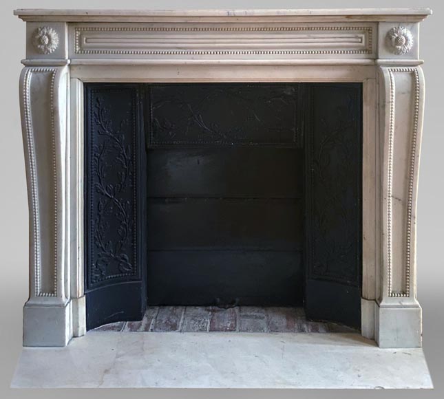 Louis XVI style fireplace made of Carrara marble with friezes of pearls Louis XVI style fireplace made of Carrara marble with friezes of pearls-0