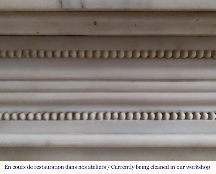 Louis XVI style fireplace made of Carrara marble with friezes of pearls Louis XVI style fireplace made of Carrara marble with friezes of pearls-1