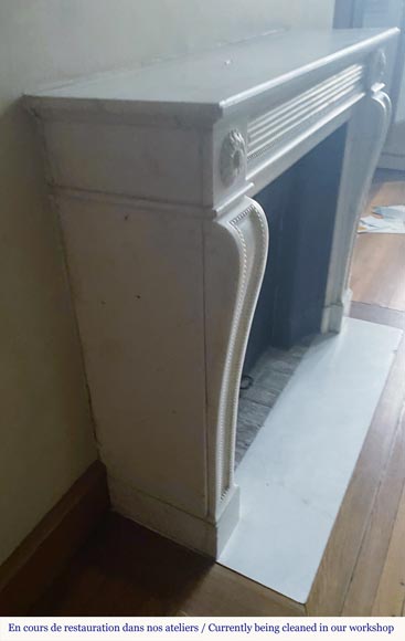 Louis XVI style fireplace made of Carrara marble with friezes of pearls Louis XVI style fireplace made of Carrara marble with friezes of pearls-2