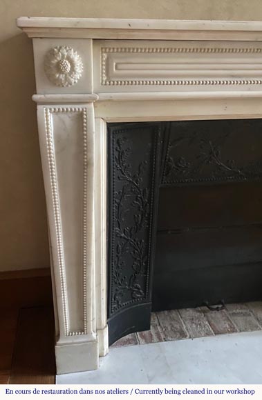 Louis XVI style fireplace made of Carrara marble with friezes of pearls Louis XVI style fireplace made of Carrara marble with friezes of pearls-3